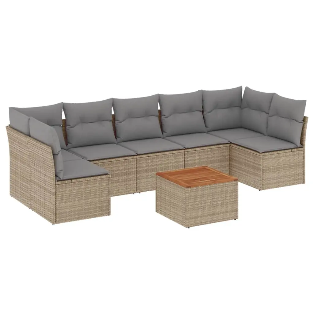 8 Piece Garden Sofa Set with Cushions Mix Beige Poly Rattan 3255905 - Furniture