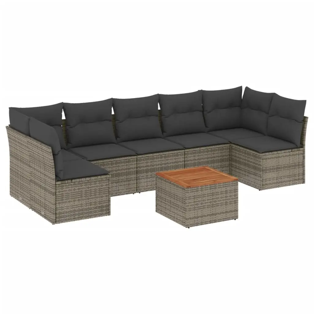 8 Piece Garden Sofa Set with Cushions Grey Poly Rattan 3255906 - Furniture