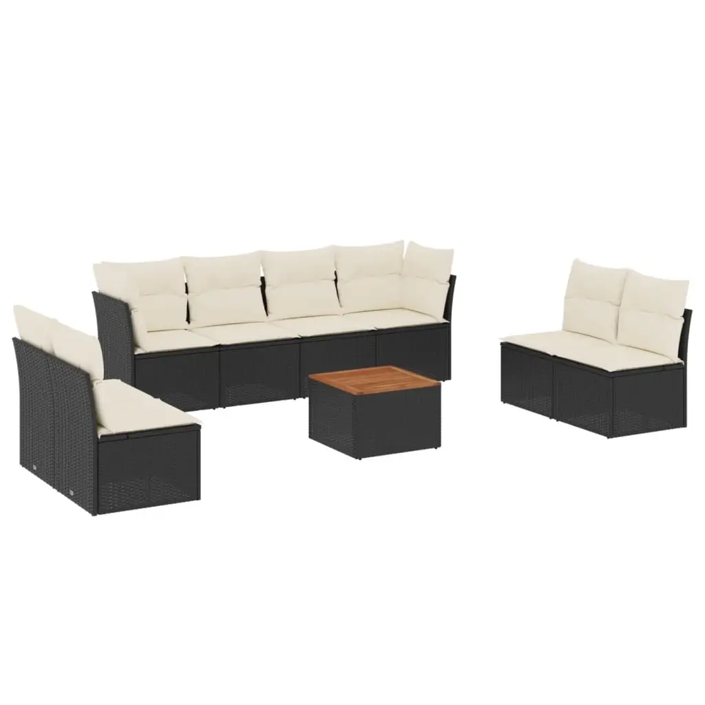 9 Piece Garden Sofa Set with Cushions Black Poly Rattan 3255909 - Furniture