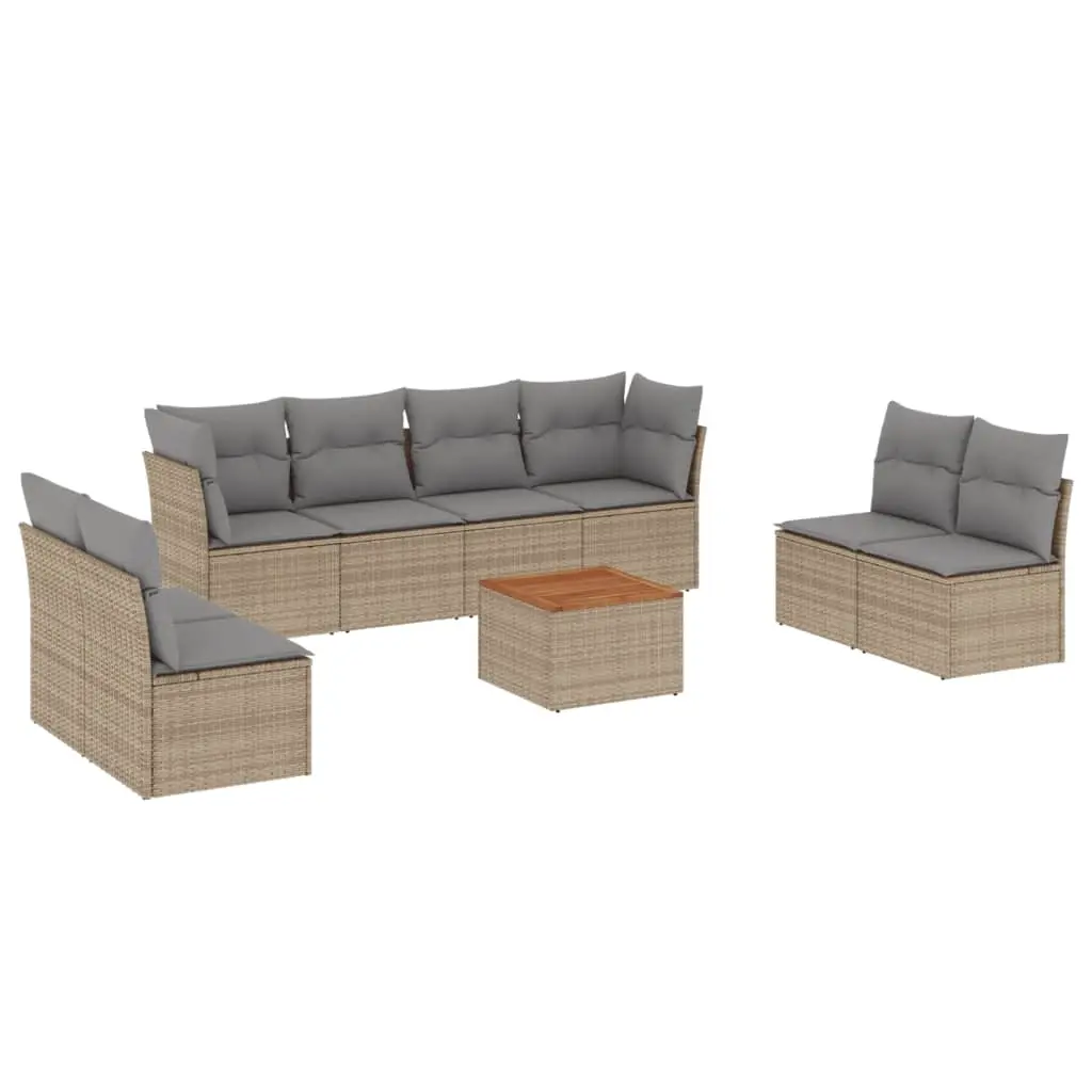 9 Piece Garden Sofa Set with Cushions Mix Beige Poly Rattan 3255912 - Furniture