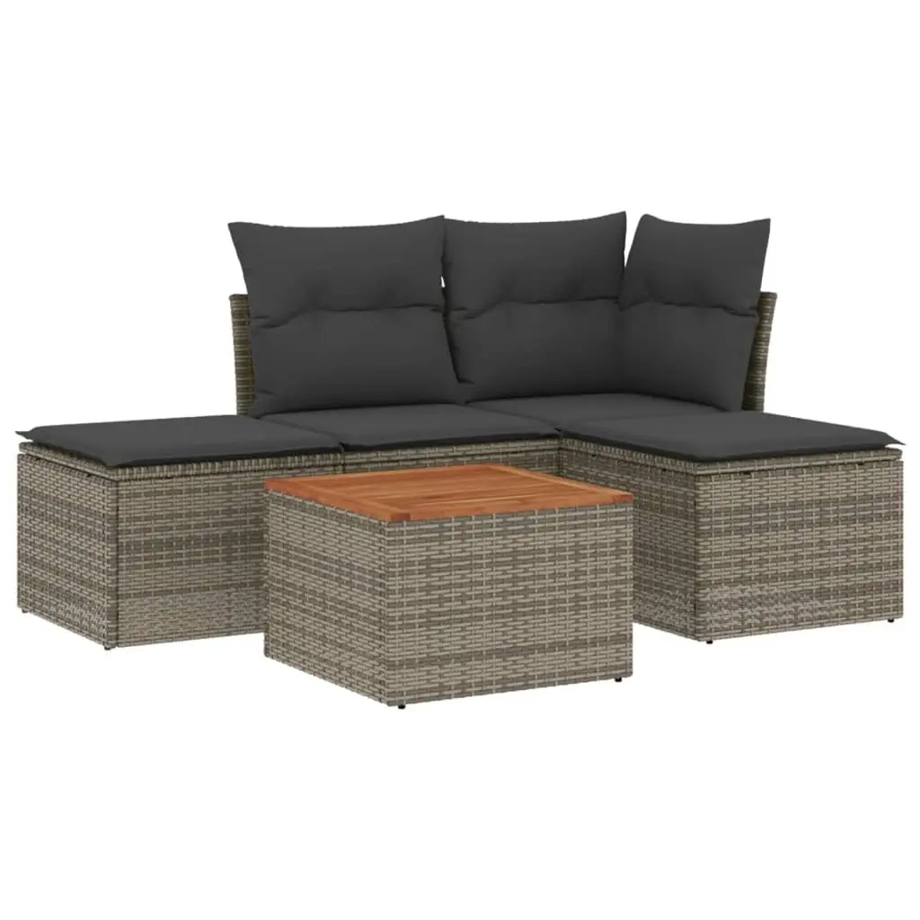 5 Piece Garden Sofa Set with Cushions Grey Poly Rattan 3255920 - Furniture