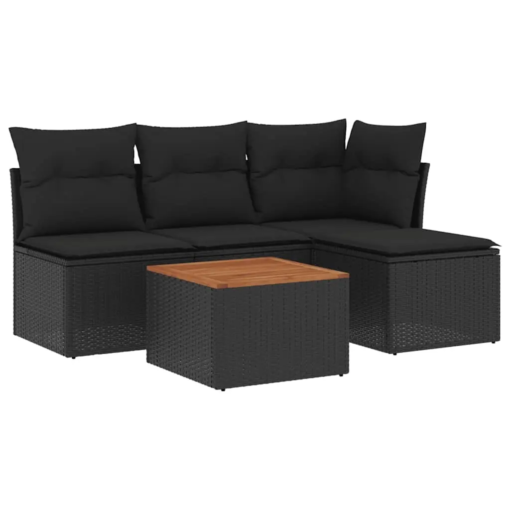 5 Piece Garden Sofa Set with Cushions Black Poly Rattan 3255922 - Furniture