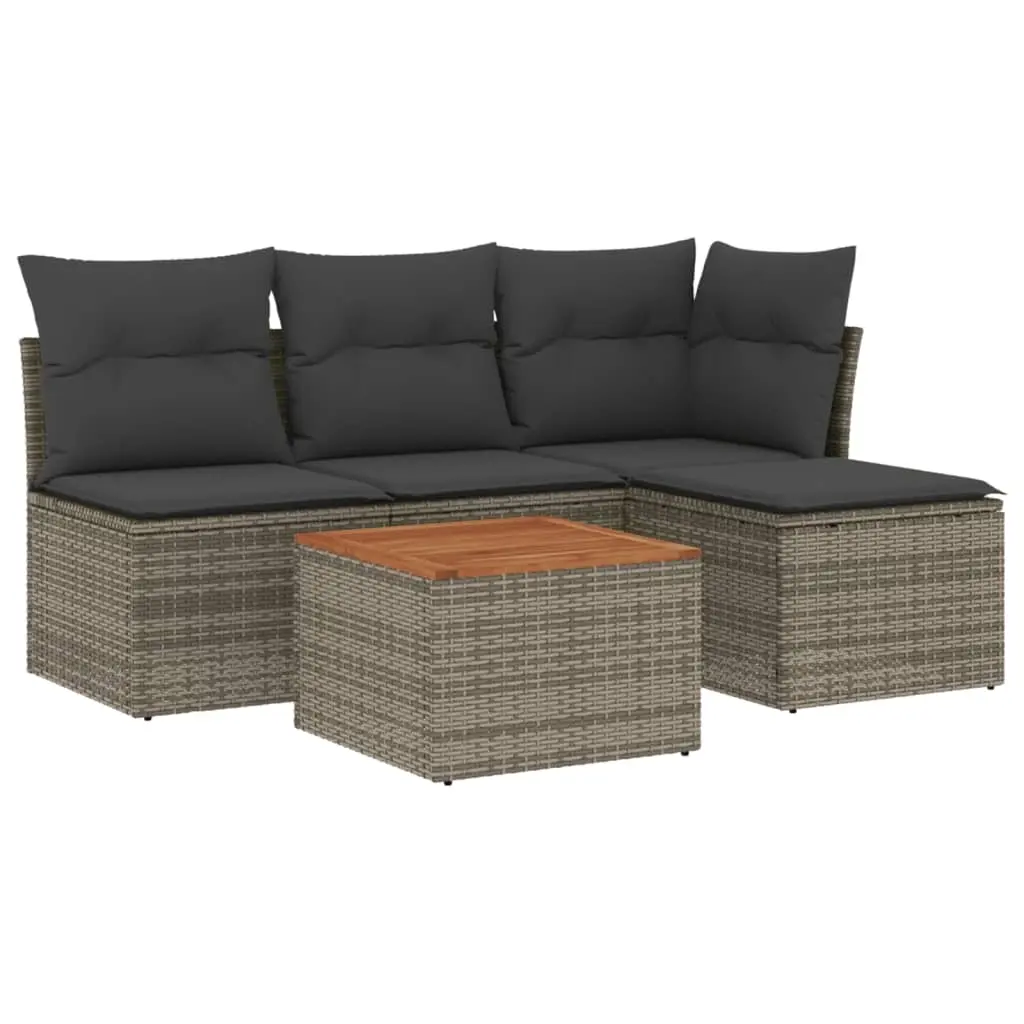 5 Piece Garden Sofa Set with Cushions Grey Poly Rattan 3255927 - Furniture