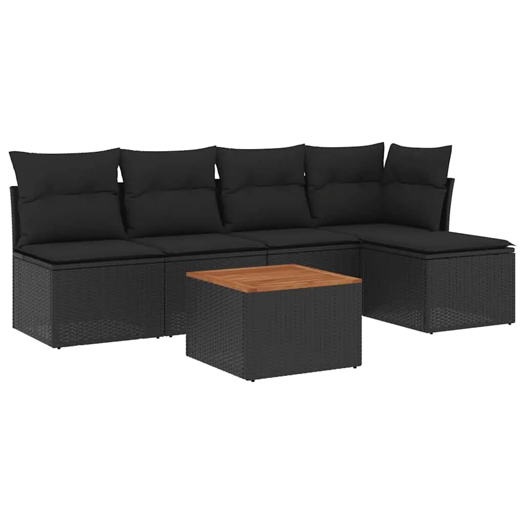 6 Piece Garden Sofa Set with Cushions Black Poly Rattan 3255929 - Furniture