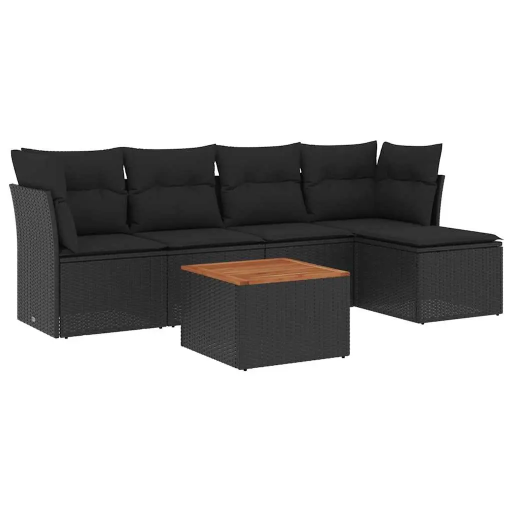 6 Piece Garden Sofa Set with Cushions Black Poly Rattan 3255943 - Furniture