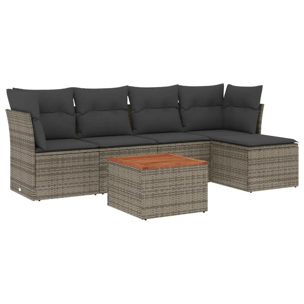 6 Piece Garden Sofa Set with Cushions Grey Poly Rattan 3255948 - Furniture