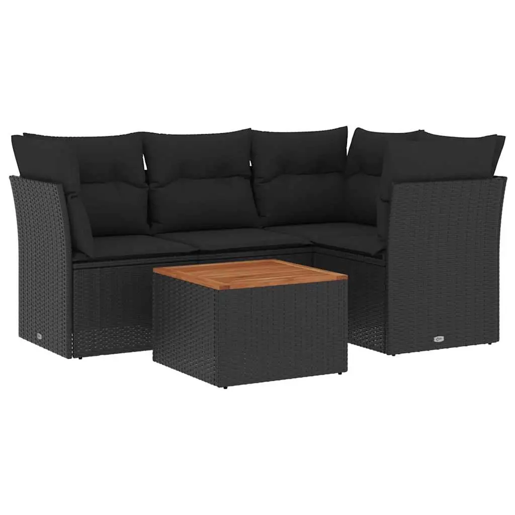 5 Piece Garden Sofa Set with Cushions Black Poly Rattan 3255950 - Furniture