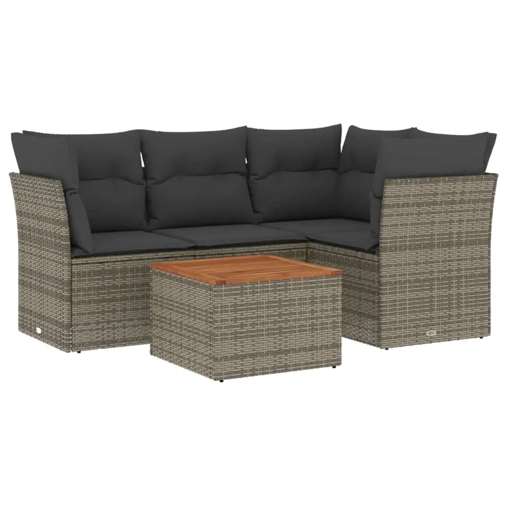 5 Piece Garden Sofa Set with Cushions Grey Poly Rattan 3255955 - Furniture