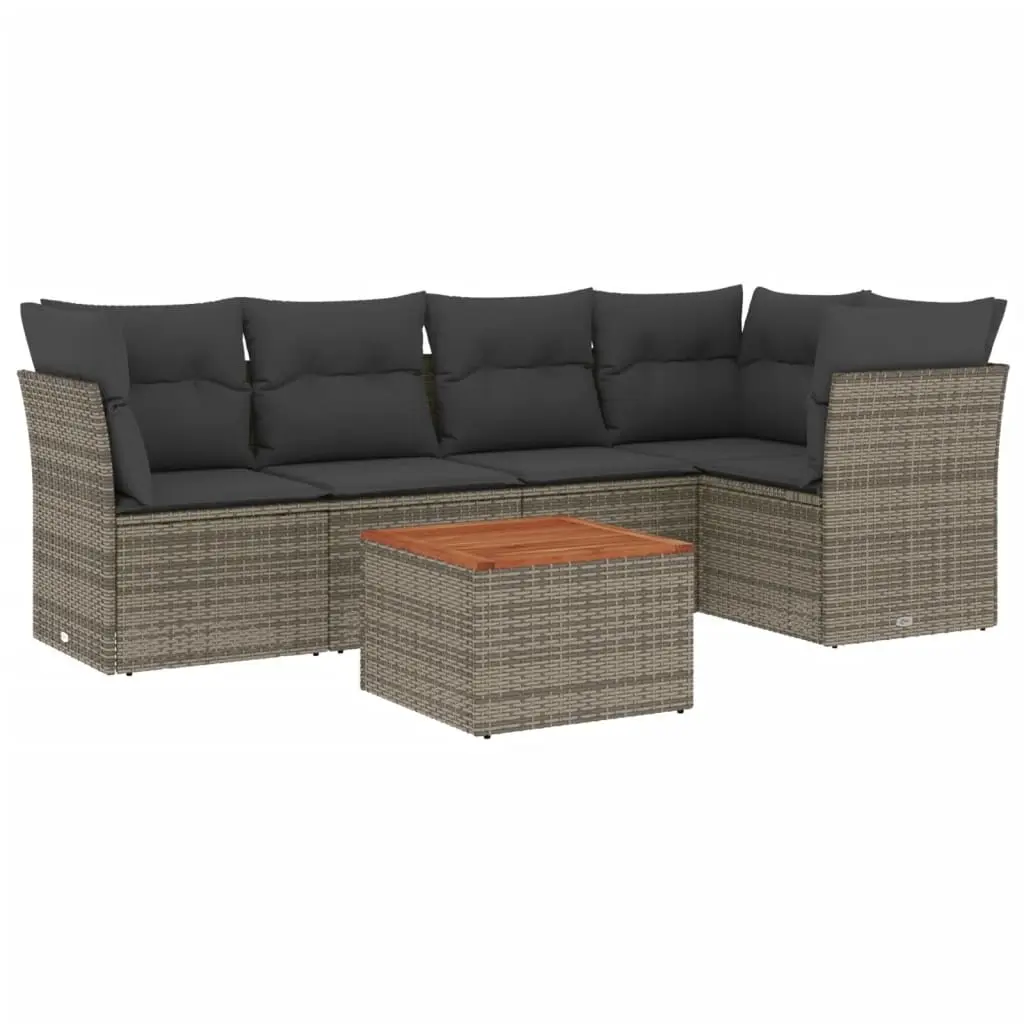 6 Piece Garden Sofa Set with Cushions Grey Poly Rattan 3255962 - Furniture