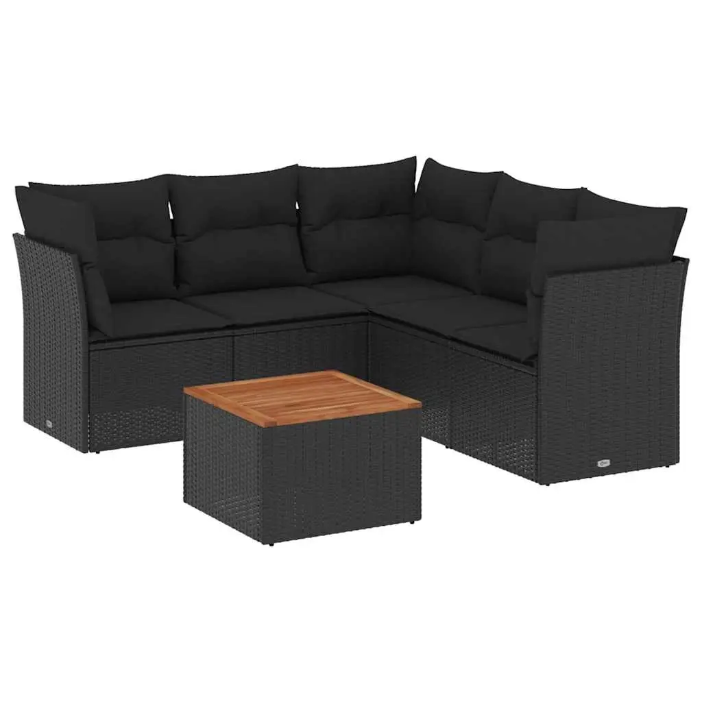 6 Piece Garden Sofa Set with Cushions Black Poly Rattan 3255964 - Furniture
