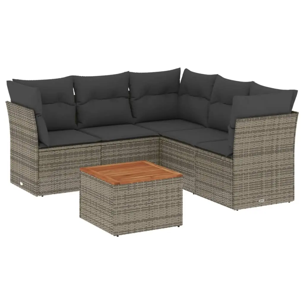 6 Piece Garden Sofa Set with Cushions Grey Poly Rattan 3255969 - Furniture