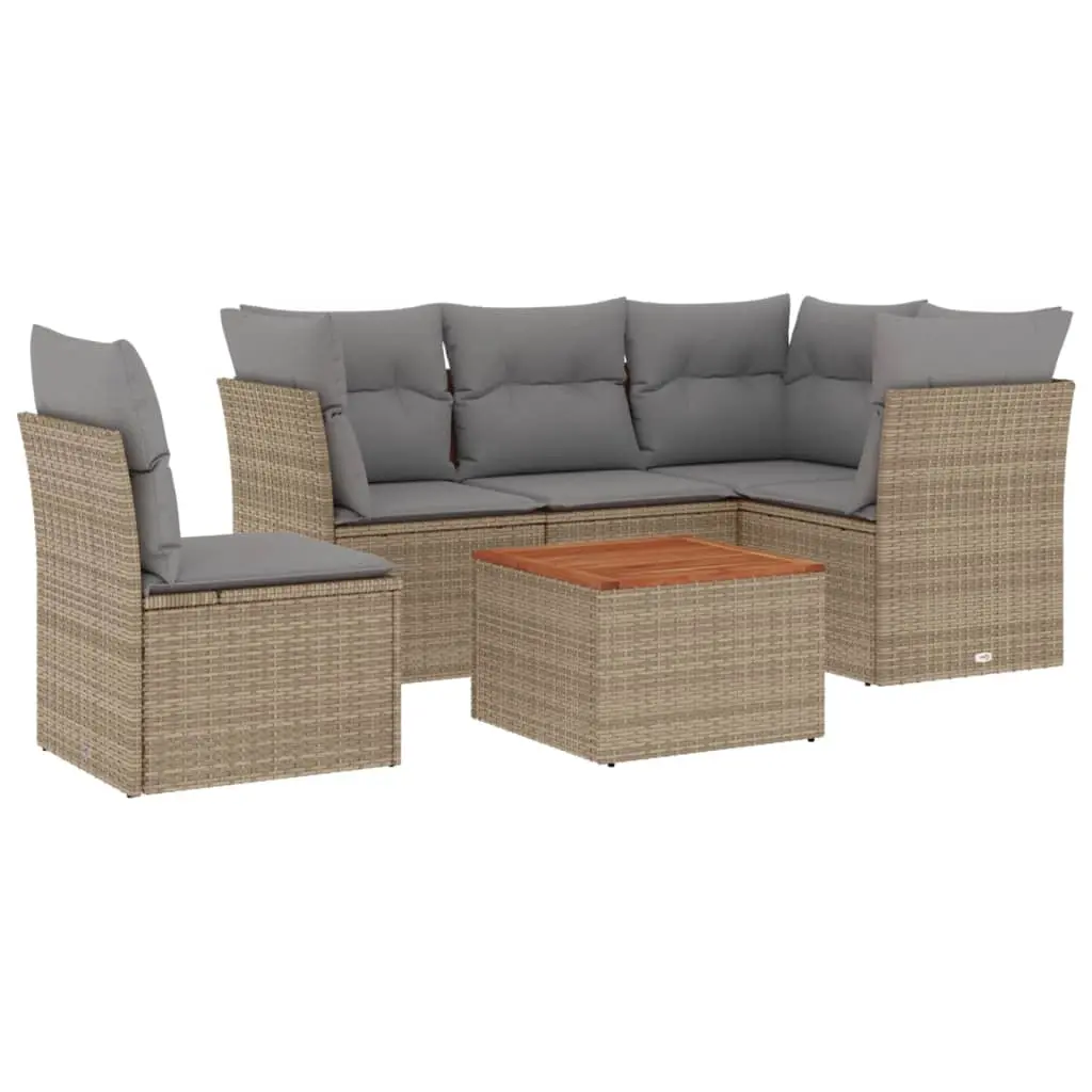 6 Piece Garden Sofa Set with Cushions Mix Beige Poly Rattan 3255975 - Furniture