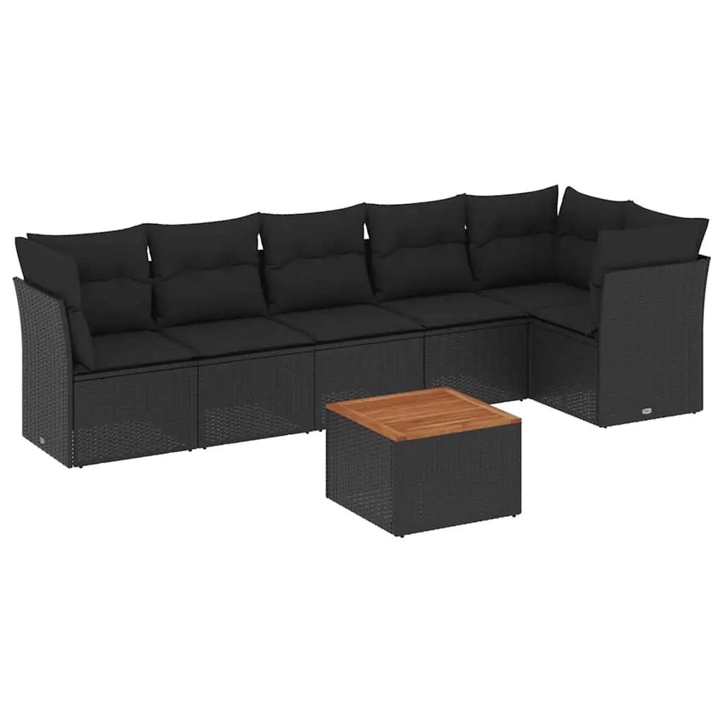 7 Piece Garden Sofa Set with Cushions Black Poly Rattan 3255978 - Furniture