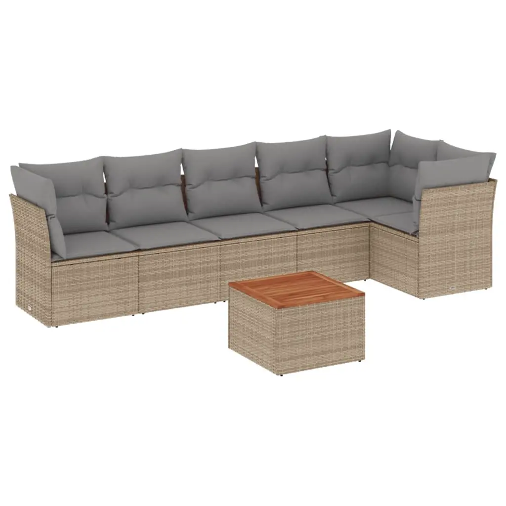 7 Piece Garden Sofa Set with Cushions Mix Beige Poly Rattan 3255982 - Furniture