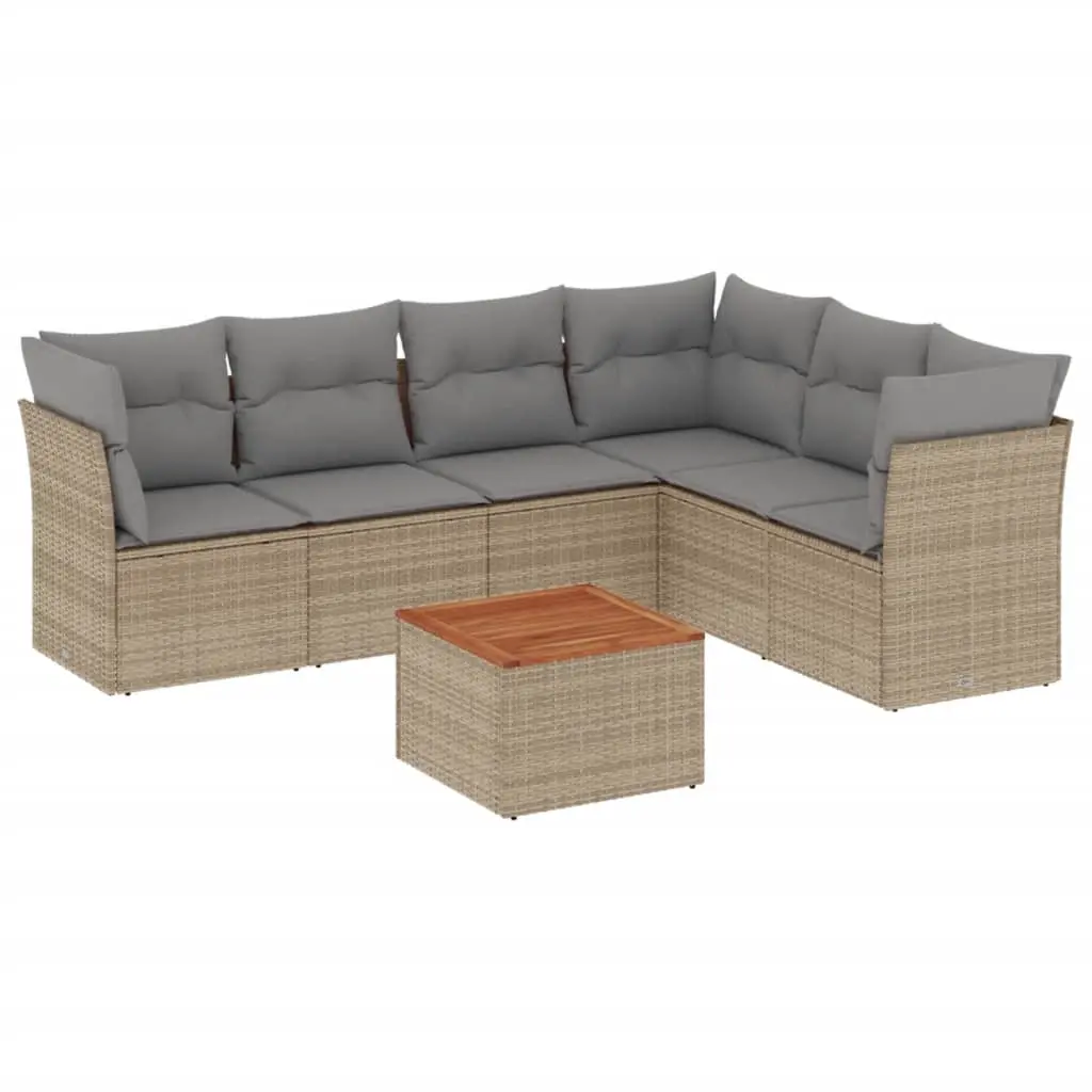 7 Piece Garden Sofa Set with Cushions Mix Beige Poly Rattan 3255989 - Furniture