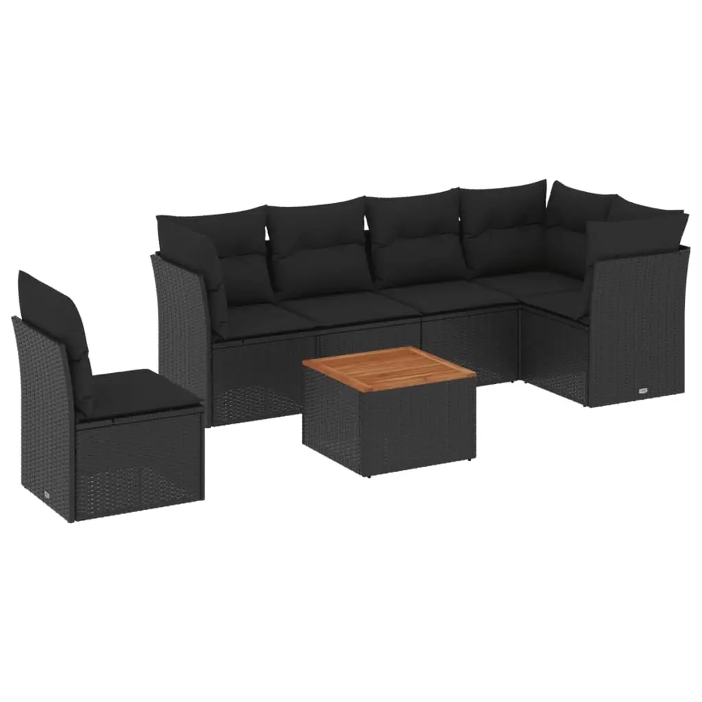 7 Piece Garden Sofa Set with Cushions Black Poly Rattan 3255992 - Furniture