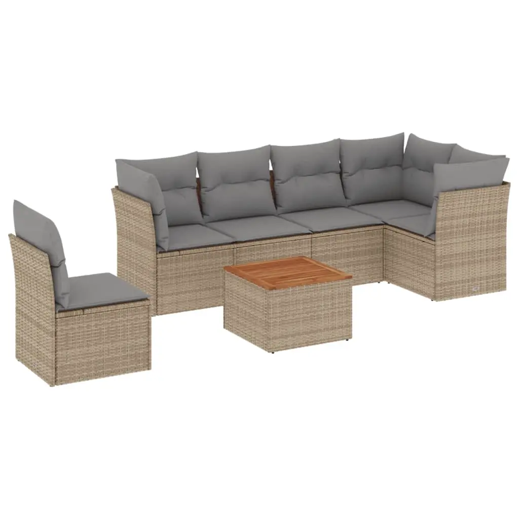 7 Piece Garden Sofa Set with Cushions Mix Beige Poly Rattan 3255996 - Furniture