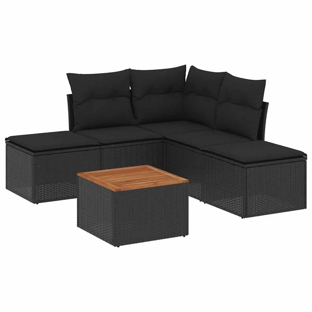 6 Piece Garden Sofa Set with Cushions Black Poly Rattan 3255999 - Furniture
