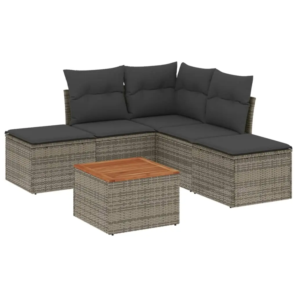 6 Piece Garden Sofa Set with Cushions Grey Poly Rattan 3256004 - Furniture