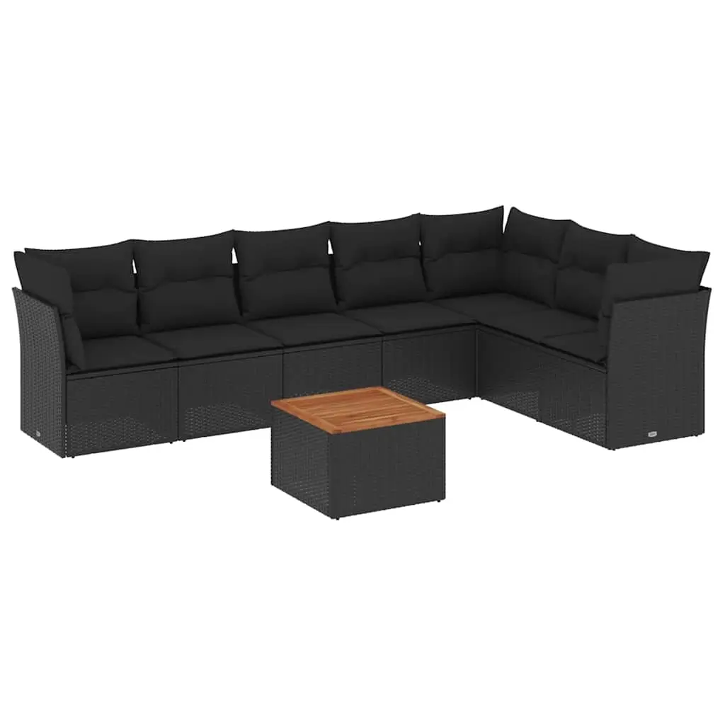 8 Piece Garden Sofa Set with Cushions Black Poly Rattan 3256006 - Furniture