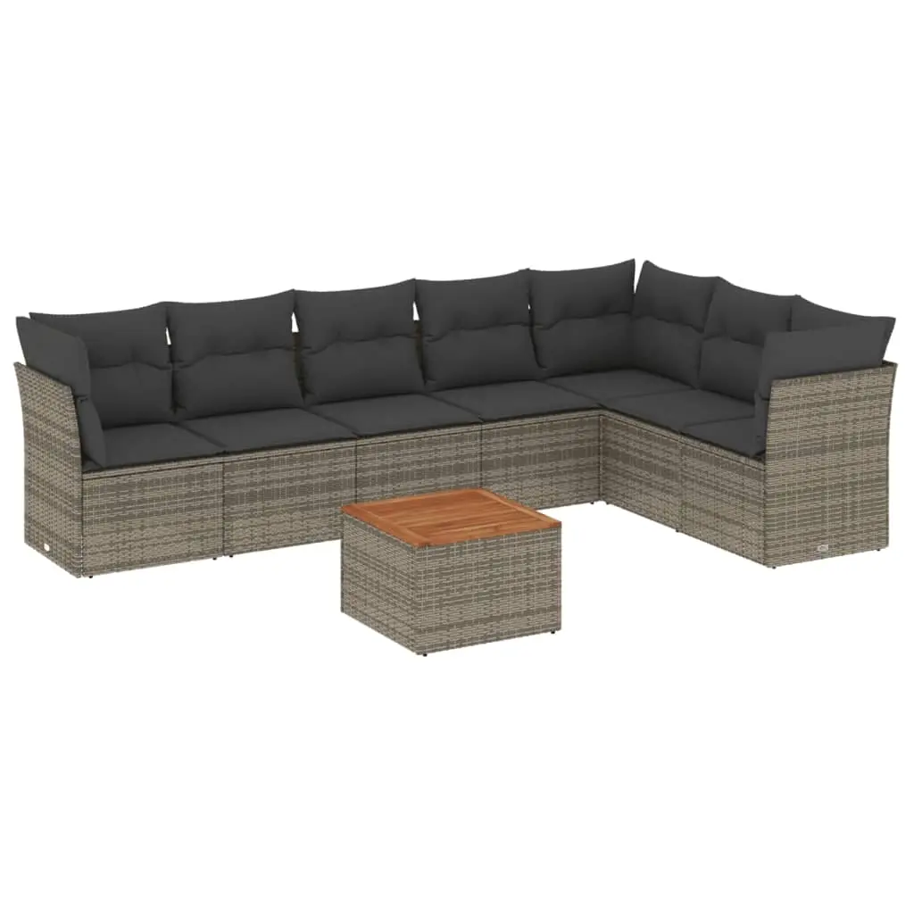 8 Piece Garden Sofa Set with Cushions Grey Poly Rattan 3256011 - Furniture