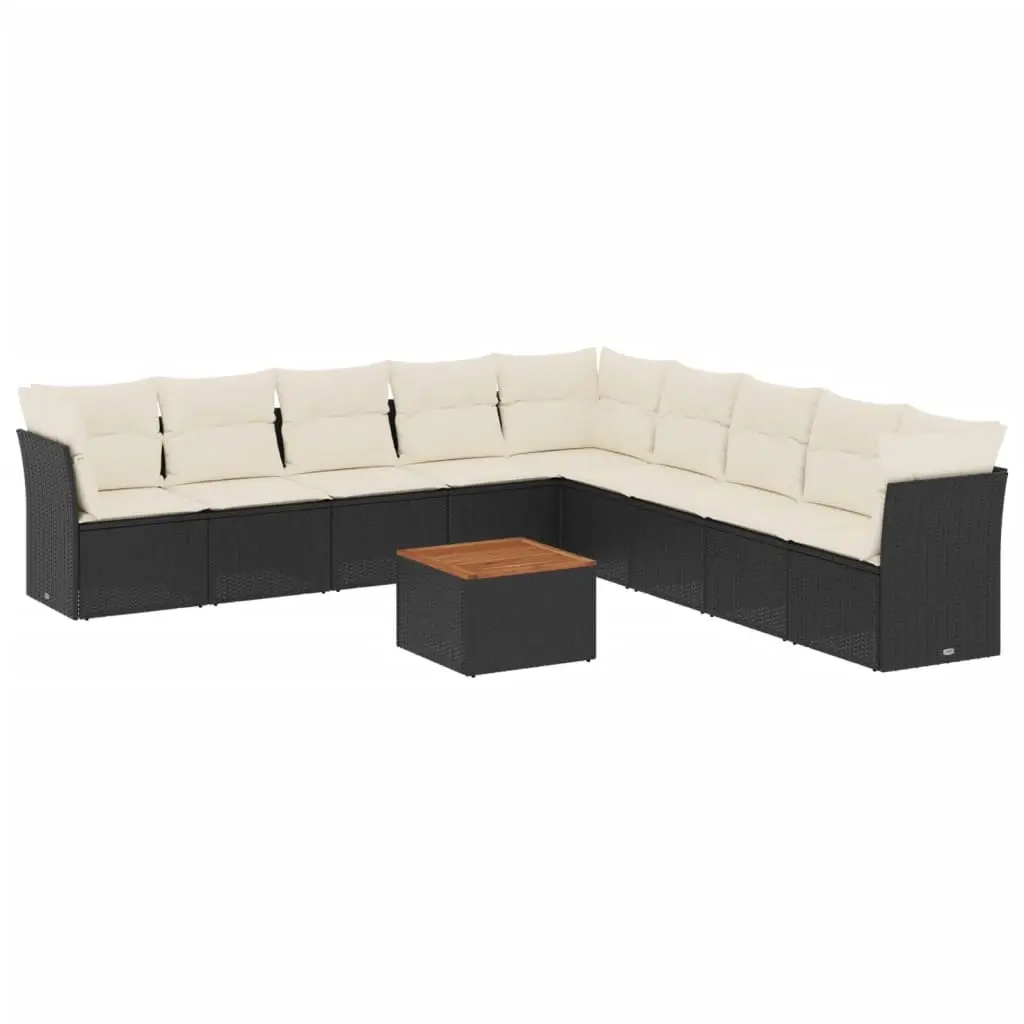 10 Piece Garden Sofa Set with Cushions Black Poly Rattan 3256021 - Furniture