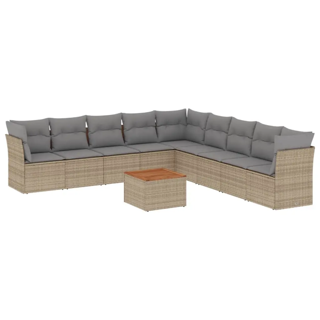 10 Piece Garden Sofa Set with Cushions Mix Beige Poly Rattan 3256024 - Furniture
