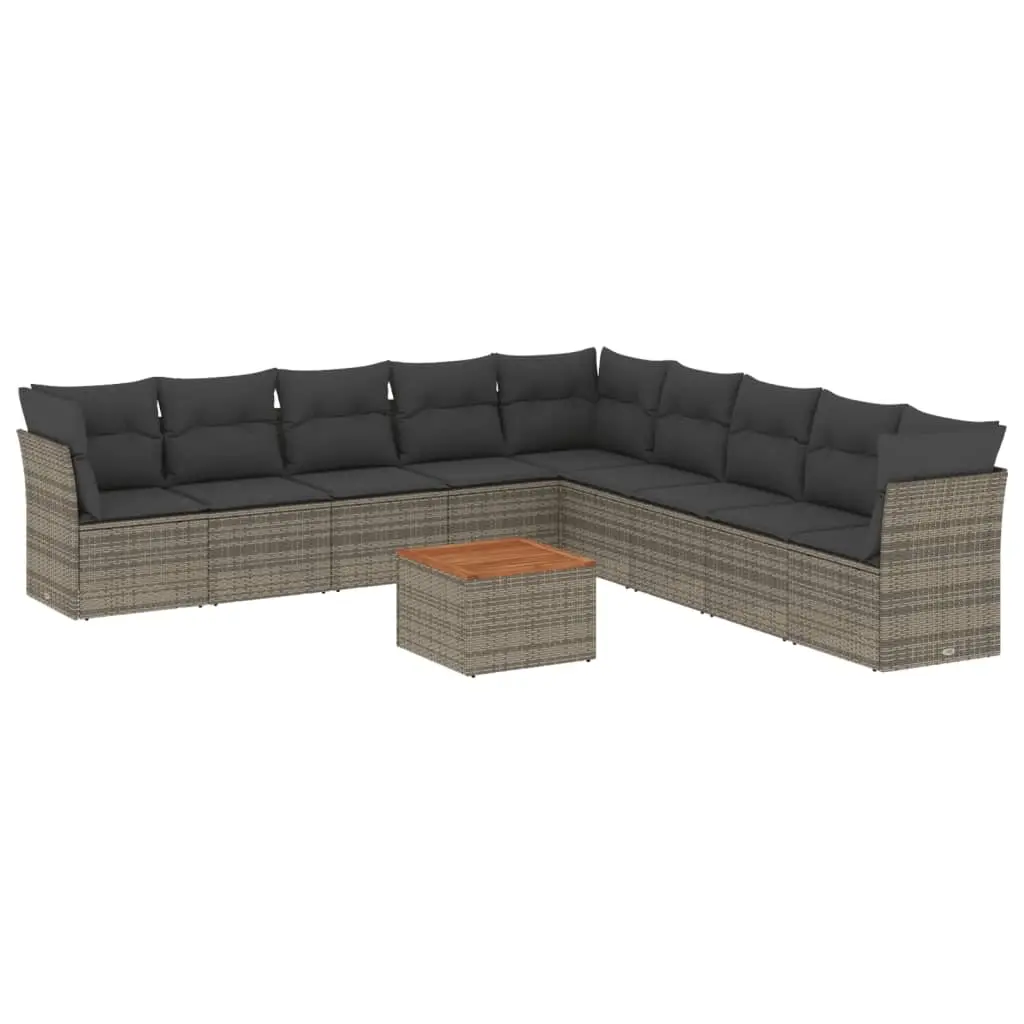 10 Piece Garden Sofa Set with Cushions Grey Poly Rattan 3256025 - Furniture