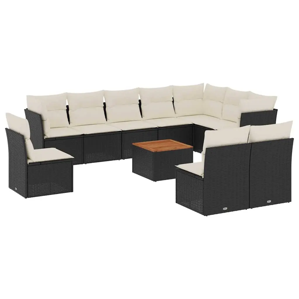 11 Piece Garden Sofa Set with Cushions Black Poly Rattan 3256028 - Furniture