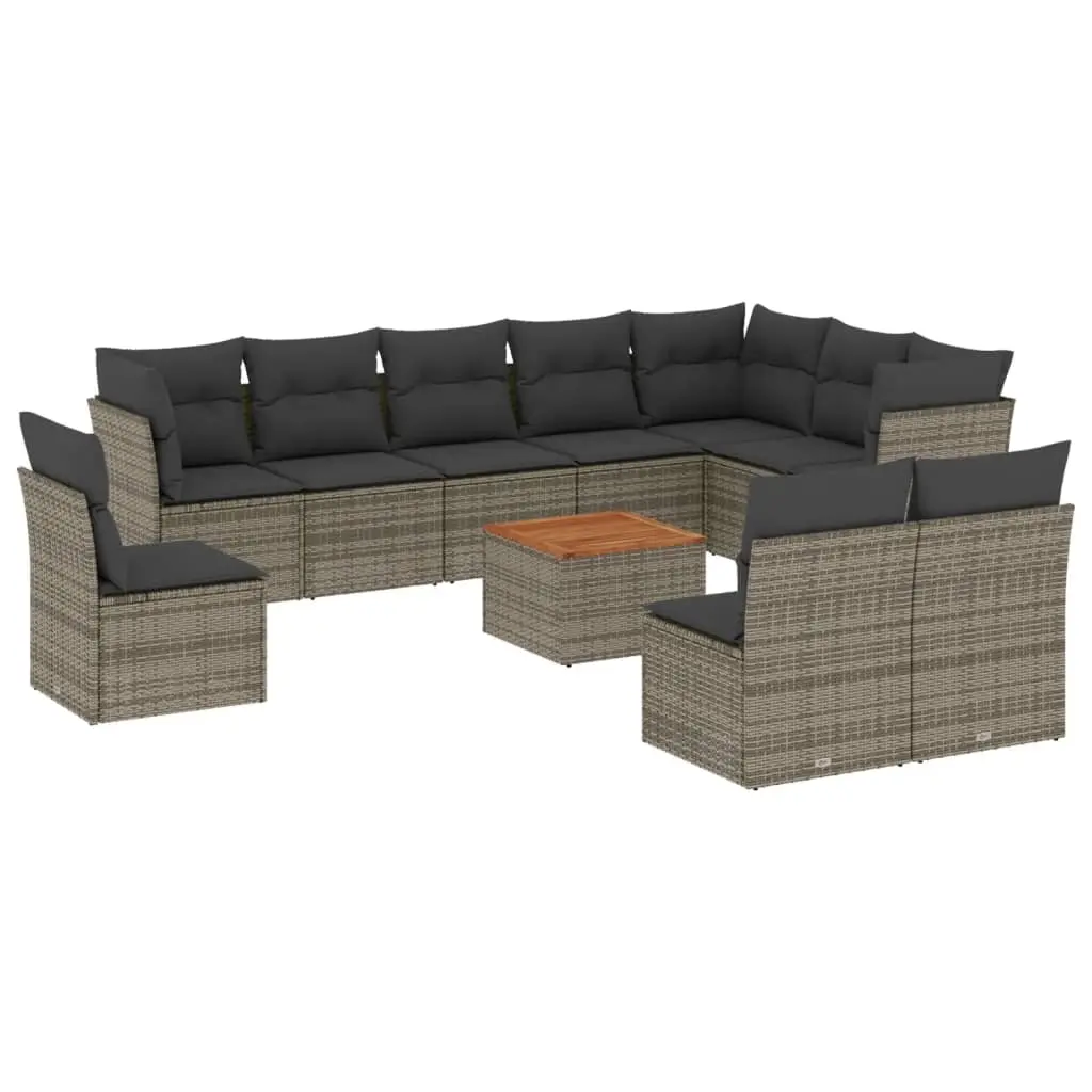 11 Piece Garden Sofa Set with Cushions Grey Poly Rattan 3256032 - Furniture