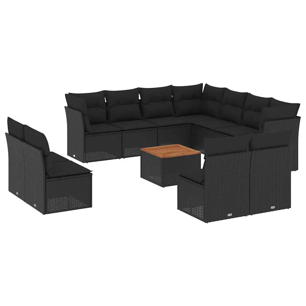 12 Piece Garden Sofa Set with Cushions Black Poly Rattan 3256034 - Furniture