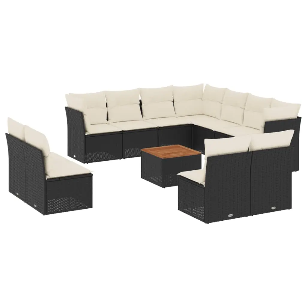 12 Piece Garden Sofa Set with Cushions Black Poly Rattan 3256035 - Furniture