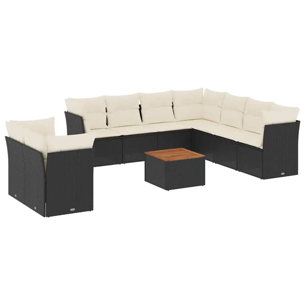 11 Piece Garden Sofa Set with Cushions Black Poly Rattan 3256042 - Furniture