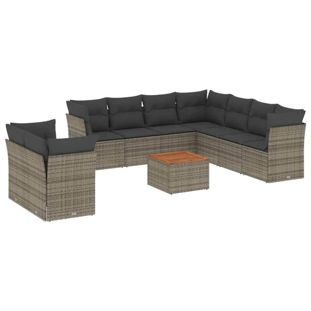 10 Piece Garden Sofa Set with Cushions Grey Poly Rattan 3256046 - Furniture