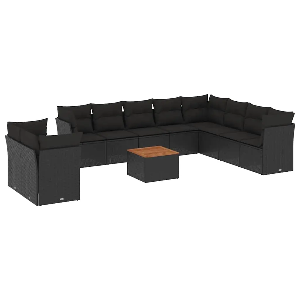 11 Piece Garden Sofa Set with Cushions Black Poly Rattan 3256048 - Furniture