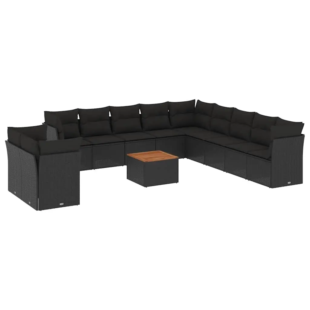 12 Piece Garden Sofa Set with Cushions Black Poly Rattan 3256055 - Furniture