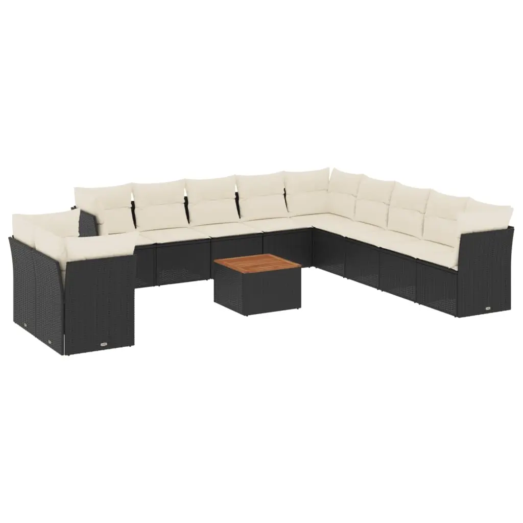 12 Piece Garden Sofa Set with Cushions Black Poly Rattan 3256056 - Furniture