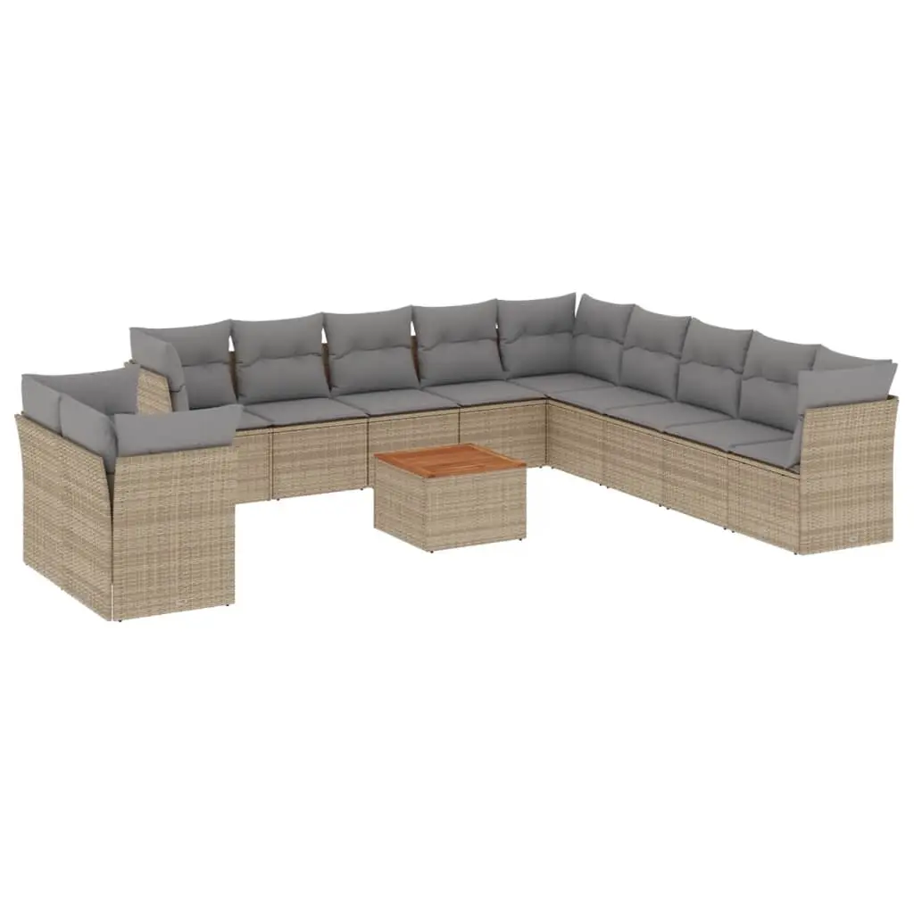12 Piece Garden Sofa Set with Cushions Mix Beige Poly Rattan 3256059 - Furniture