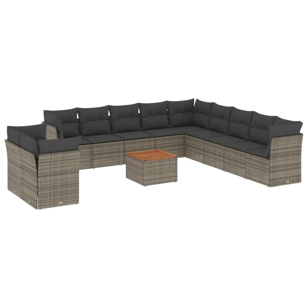 12 Piece Garden Sofa Set with Cushions Grey Poly Rattan 3256060 - Furniture