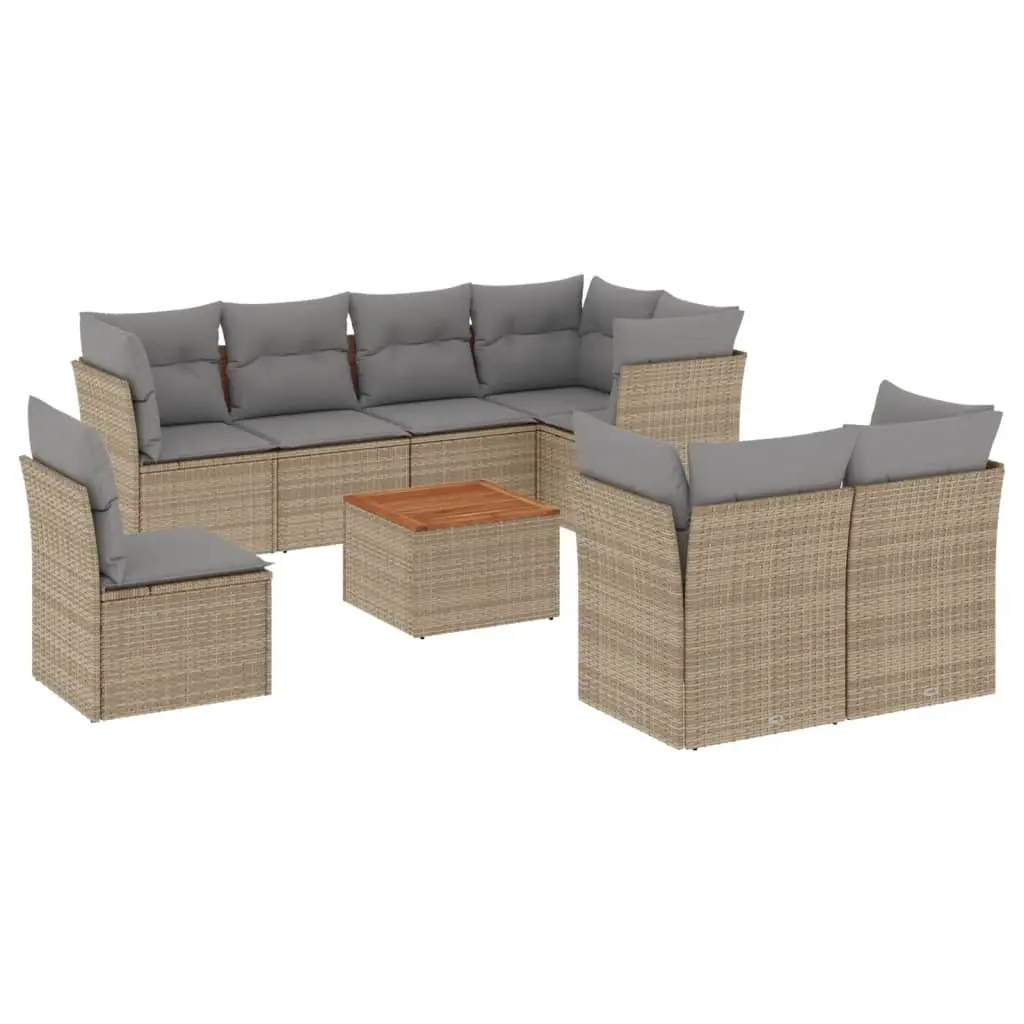 9 Piece Garden Sofa Set with Cushions Mix Beige Poly Rattan 3256073 - Furniture