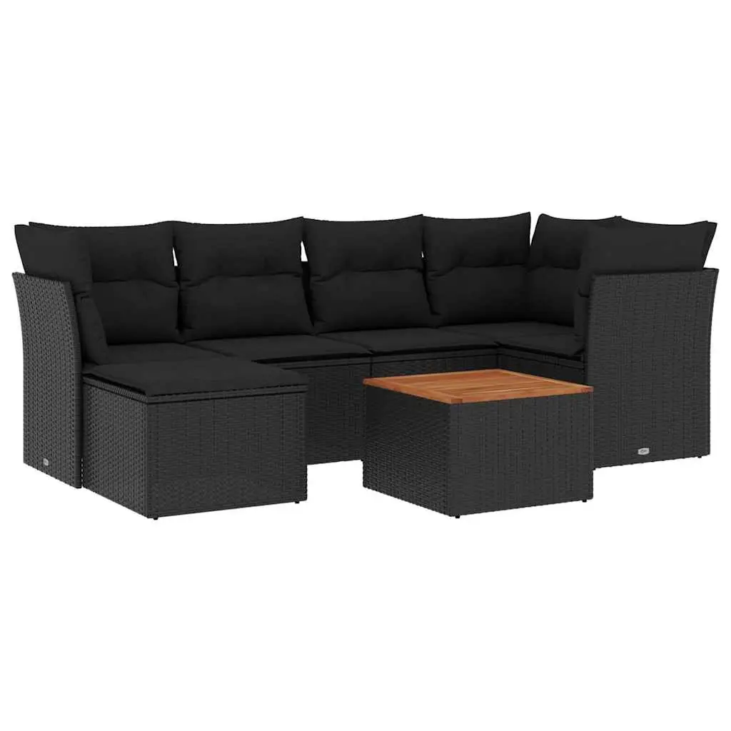 7 Piece Garden Sofa Set with Cushions Black Poly Rattan 3256076 - Furniture