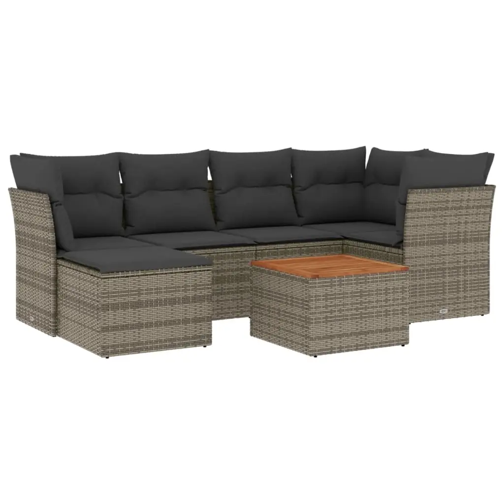 7 Piece Garden Sofa Set with Cushions Grey Poly Rattan 3256081 - Furniture