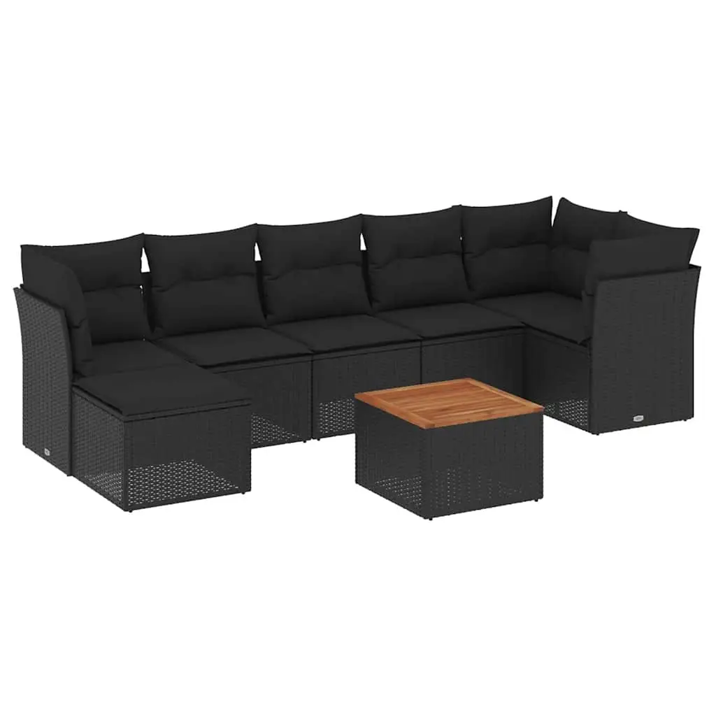 8 Piece Garden Sofa Set with Cushions Black Poly Rattan 3256083 - Furniture
