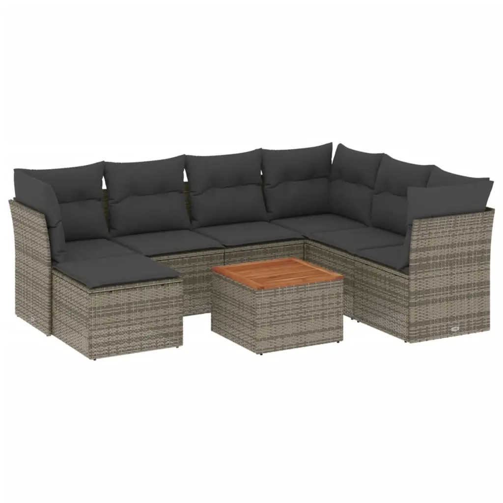 8 Piece Garden Sofa Set with Cushions Grey Poly Rattan 3256095 - Furniture