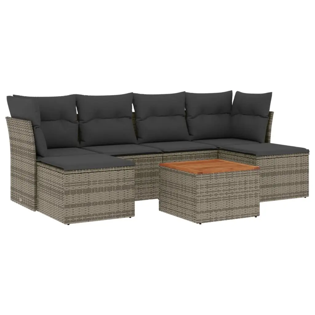 7 Piece Garden Sofa Set with Cushions Grey Poly Rattan 3256102 - Furniture