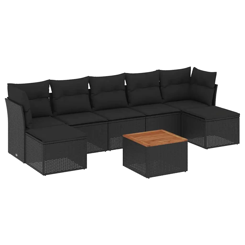 8 Piece Garden Sofa Set with Cushions Black Poly Rattan 3256104 - Furniture