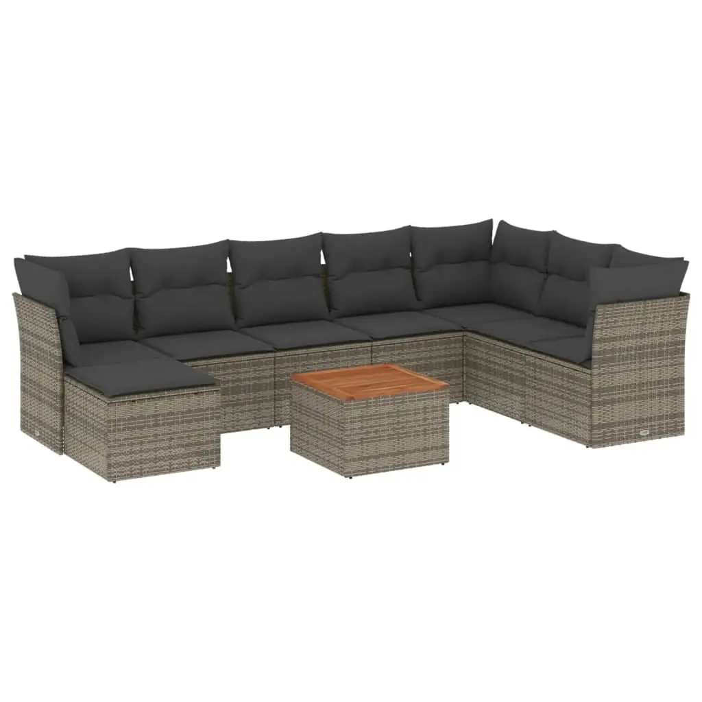 9 Piece Garden Sofa Set with Cushions Grey Poly Rattan 3256116 - Furniture
