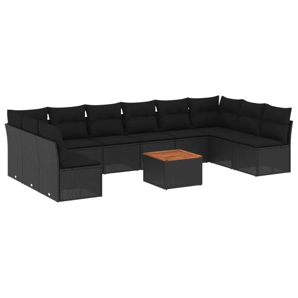 11 Piece Garden Sofa Set with Cushions Black Poly Rattan 3256125 - Furniture