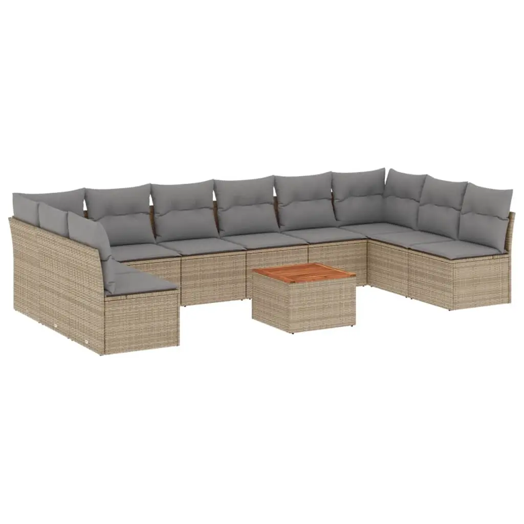 11 Piece Garden Sofa Set with Cushions Mix Beige Poly Rattan 3256129 - Furniture
