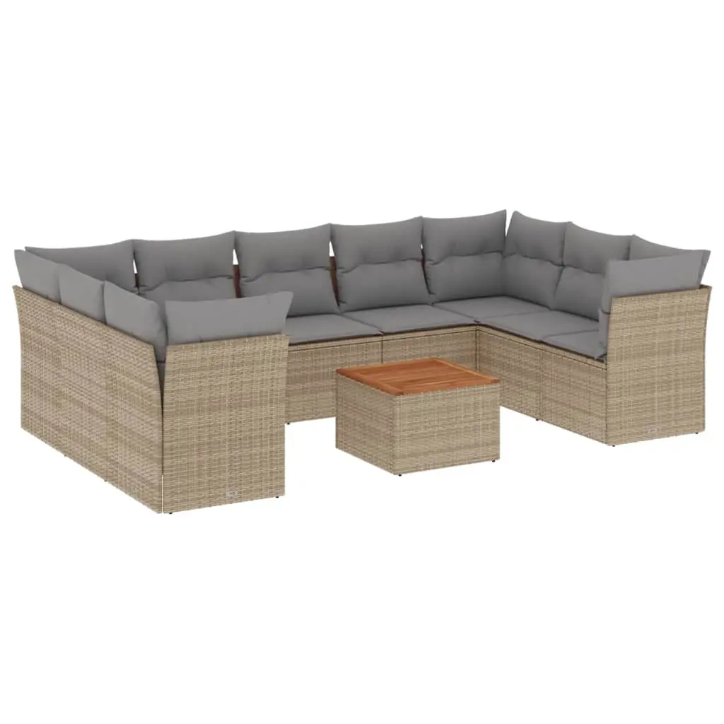 10 Piece Garden Sofa Set with Cushions Mix Beige Poly Rattan 3256136 - Furniture